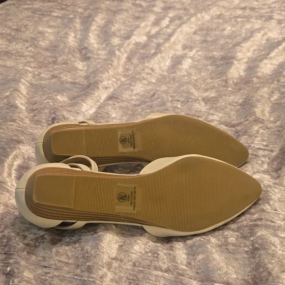 Women's Cream Ankle Strap Flats - Picture 3 of 4